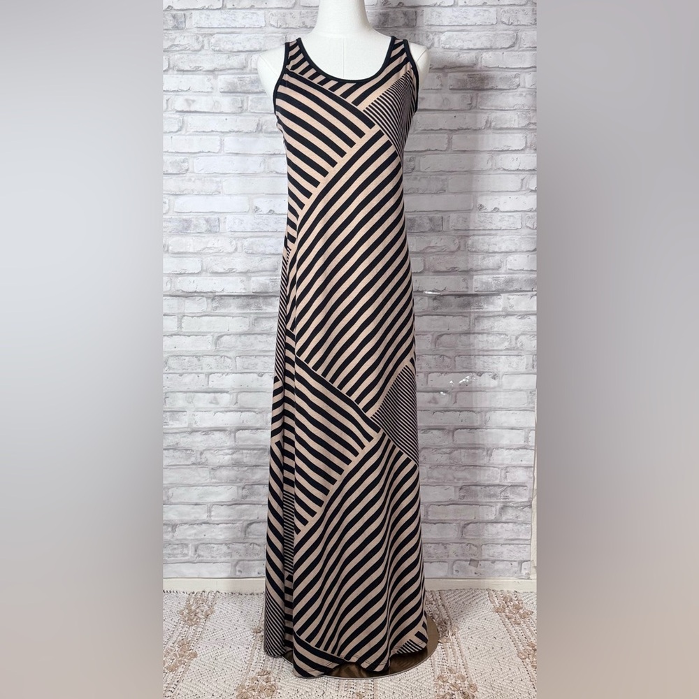Faded Glory Geometric Black Tan Patterned Dress